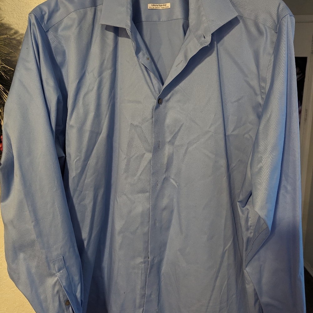 Calvin Klein Mens Dress Shirt Size 18 1/2 36-37 Blue Slim Tall